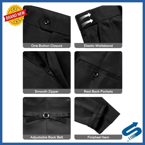 Slim Fit 3-Piece Suit Set Polyester Business Wedding Formal Blazer Vest Pants